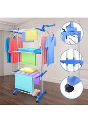 Heavy Duty Three Layer Carbon Steel Full Size Clothes Drying Rack, Laundry Rack, Blue