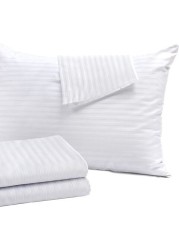 Hotel Linen Klub Single Bed Sheet 2pcs Set , 100% Cotton 250Tc Sateen 1cm Stripe , Size: 160x220cm + 1pc Pillowcase 50x75cm ,White