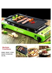 Falcon - Korean Double Butane Camping Stove with BBQ Stove / Humburger Tray & 4 Pieces of Butane Gas - Multi Color