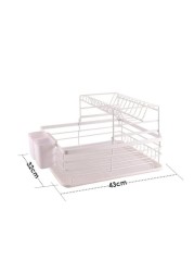 ALISSA-2 Tier Dish Drying Bowl Storage Rack With Drainer,Plate Organizer Utensil Holder with Drip Tray, White.