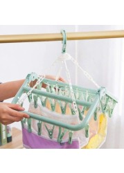 Aiwanto Cloth Drying Rack 32 Clips Folding Clothes Hanger Dryer Socks Cloth Drying Clips(Light Green)