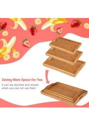 Aiwanto 3Pcs Large Serving Tray Storage Trays Bamboo Wood Serving Tray with Handle Guest Serving Tray Set for Coffee,Food,Breakfast,Dinner