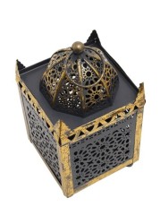 Metal Tealight Lantern- Gray & Gold