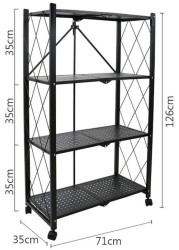 Shelves 4 Shelves Foldable Kitchen Microwave Shelves Storage Shelves Trolleys Metal Wire Rack Home Kitchen (Black, 4 Tiers)