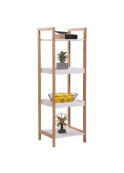 LINGWEI Bamboo Storage Bathroom Stand Shelves Shelf Cabinet Wood Flower Plant Stand Kitchen Storage Rack Standing Bookshelf Bookcase Toilet Shelves Book Stand 4-Floor