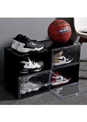 Shoe Storage Box, Side Opening High Quality Shoe Storage Organizer - Size Up To UK 46 (Large Size), Set of 6 Boxes (Black)