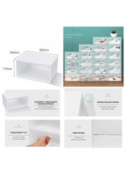 Stackable Plastic Shoe Boxes, Need to Assemble, 34*25*18cm, 6 Pieces, White