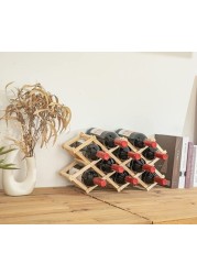 LINGWEI Wine Bottle Holder Foldable Wood Wine Rack Free Standing Countertop Wine Storage Table Unique Kitchen Bar Display Shelf 10 Bottles Natural