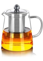 Generic Borosilicate Glass Teapot with Strainer and Stainless Steel Lid, Conical Shape, 550ml Capacity