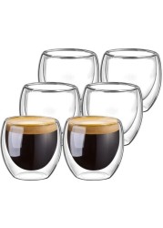 Heat Resistant Double Glass Turkish Tea Espresso Coffee Cups (6pcs, 80ml)