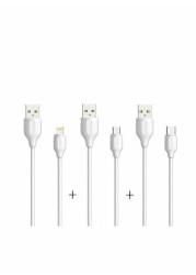 LDNIO LED Lamp 2-USB Charger With Micro, Type-C And Lightning Cable White/Silver