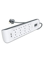 Belkin 8Port Power Extension Strip, 8 Way, 8 Plug Surge Protection Lead, 2Port 2.4A USB Charging Port (2m Cable).