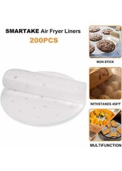 SKY-TOUCH 200 Pcs Air Fryer Liner, Round Non-Stick Steamer Mat, Premium Parchment Paper for Baking, Oven, Air Fryer, Bamboo Steamer and More 6 inches White