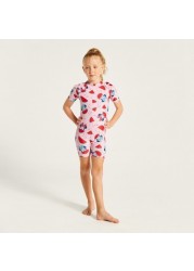 Minnie Mouse Print High Neck Swimsuit with Zip Closure