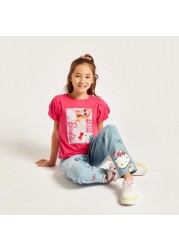 Sanrio Barbie Print Round Neck T-shirt with Balloon Sleeves