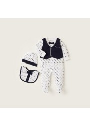 Giggles Printed 3-Piece Closed Feet Sleepsuit and Cap Set