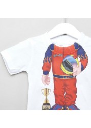 Just Add A Kids Racecar Driver Print T-shirt with Short Sleeves