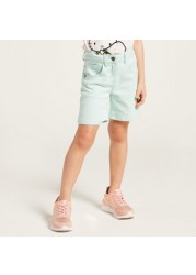 Juniors Solid Shorts with Pockets and Button Closure