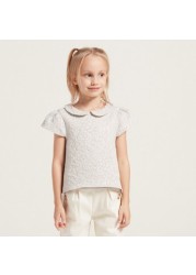 Juniors Jacquard Textured Blouse with Peter Pan Collar