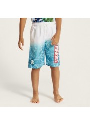 Avengers Print Mid-Rise Swimshorts with Drawstring Closure