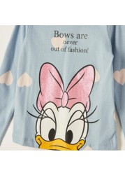 Disney Daisy Duck Print T-shirt with Round Neck and Long Sleeves