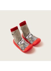 Snoopy Printed Sneaker Booties with Cuffed Hem