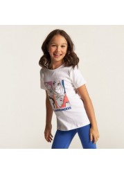 Disney Princess Print Crew Neck T-shirt with Short Sleeves