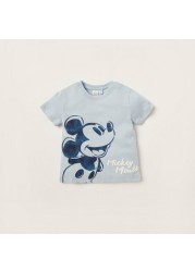 Mickey Mouse Print Crew Neck T-shirt and Shorts Set