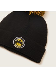 Batman Textured Cap with Pom-Pom Detail