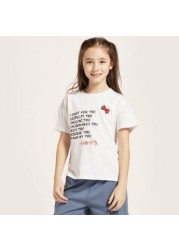 Sanrio Hello Kitty Print T-shirt with Short Sleeves and Round Neck