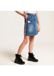 Hello Kitty Embroidered Denim Skirt with Pockets and Button Closure