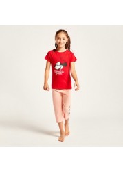 Disney Minnie Mouse Print T-shirt and 3/4 Length Pyjama Set