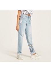 Sanrio Hello Kitty Print Denim Jeans with Button Closure