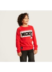 Mickey Mouse Embroidered Sweatshirt with Round Neck and Long Sleeves