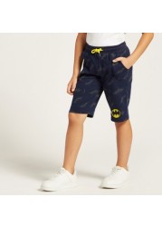 Batman Logo Print Knitted Shorts with Drawstring Closure