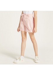 Sanrio Solid Shorts with Tie-Up Waistbelt and Pockets