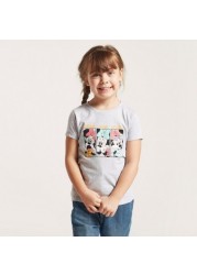 Disney Minnie Mouse Graphic Print T-shirt with Short Sleeves and Round Neck