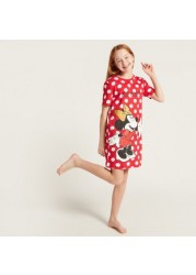 Disney Minnie Mouse Print Night Dress with Short Sleeves