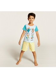 Juniors Printed Print Crew Neck T-shirt and Shorts Set