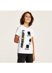 Minecraft Printed Round Neck T-shirt with Short Sleeves