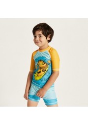 Garfield Print Rash Guard and Swim Shorts Set