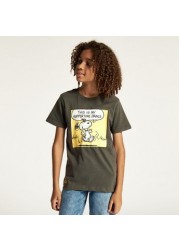 Snoopy Print T-shirt with Crew Neck and Short Sleeves