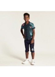 Juniors All Over Print Shirt with Short Sleeves and Button Closure