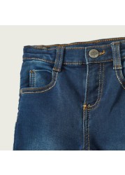 Juniors Solid Denim Pants with Pockets and Button Closure