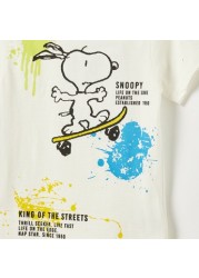 Snoopy Dog Print T-shirt with Crew Neck and Short Sleeves