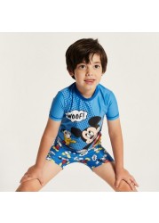 Mickey Mouse Print Rash Guard and Swim Shorts Set