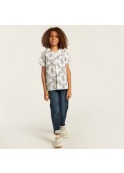 Juniors Printed Shirt with Short Sleeves and Button Closure