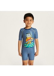 Garfield Print Swimsuit with Round Neck and Short Sleeves