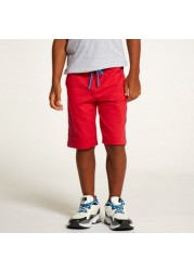 Juniors Solid Mid-Rise Shorts with Drawstring Closure and Pockets