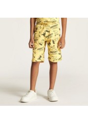 Snoopy Print Shorts with Drawstring Closure and Pockets